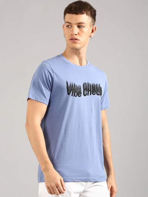 Blue Printed Regular Fit T-Shirt